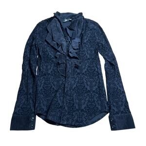 Killstar Navy Blue Ruffled Gothic Blouse